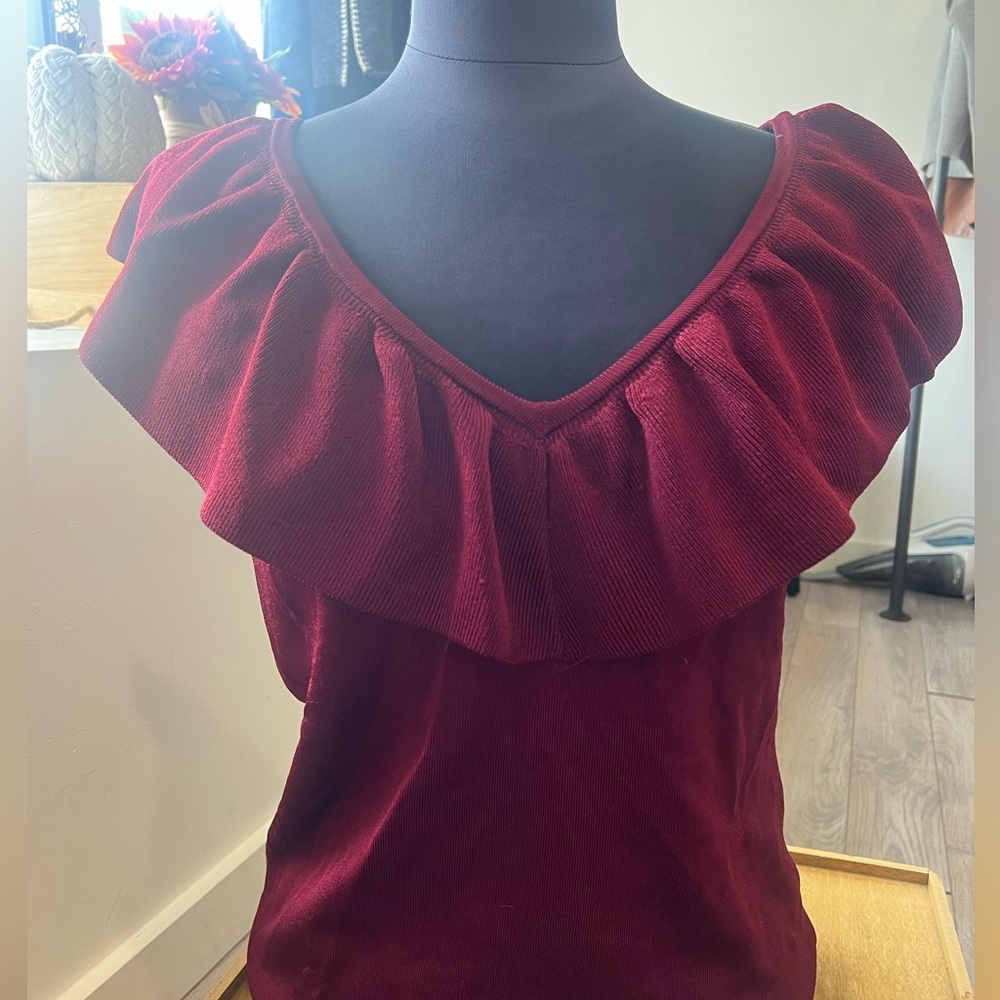 H&M Deep Red Ruffle Blouse